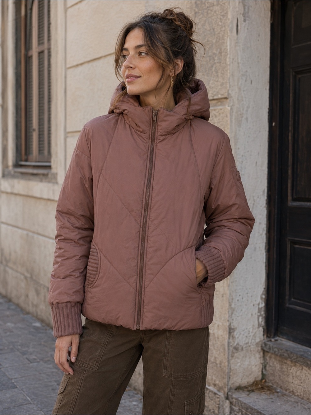 Fornarina Y2K Mauve Bomber Jacket Size S  Italian Streetwear Fall Puffer